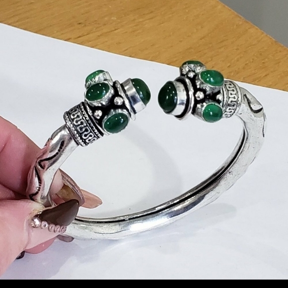 Green Onyx Multi Gemstone 925 Silver Handmade Designed Adj Cuff Bracelet - Picture 2 of 15